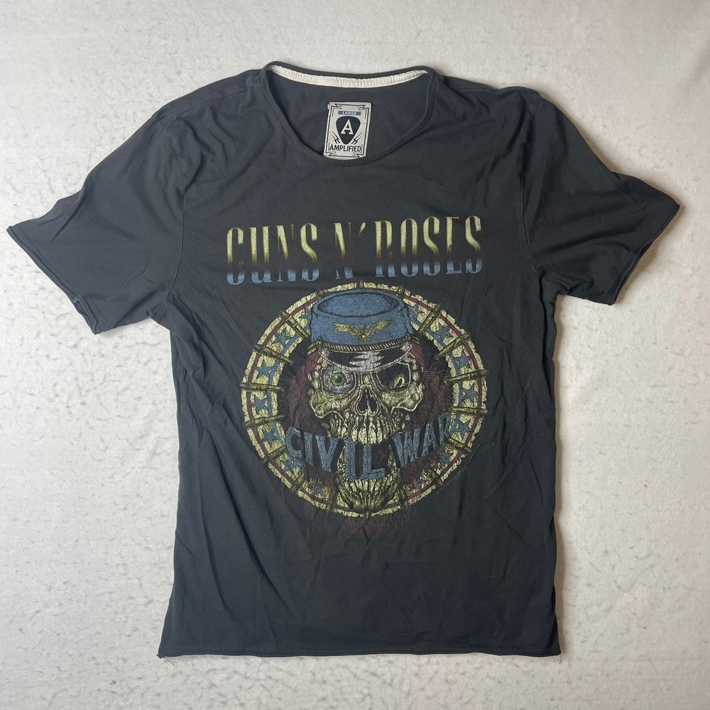 Amplified Guns N Roses Civil War Skull Graphic T Shirt Men's Large Black Cotton‎
